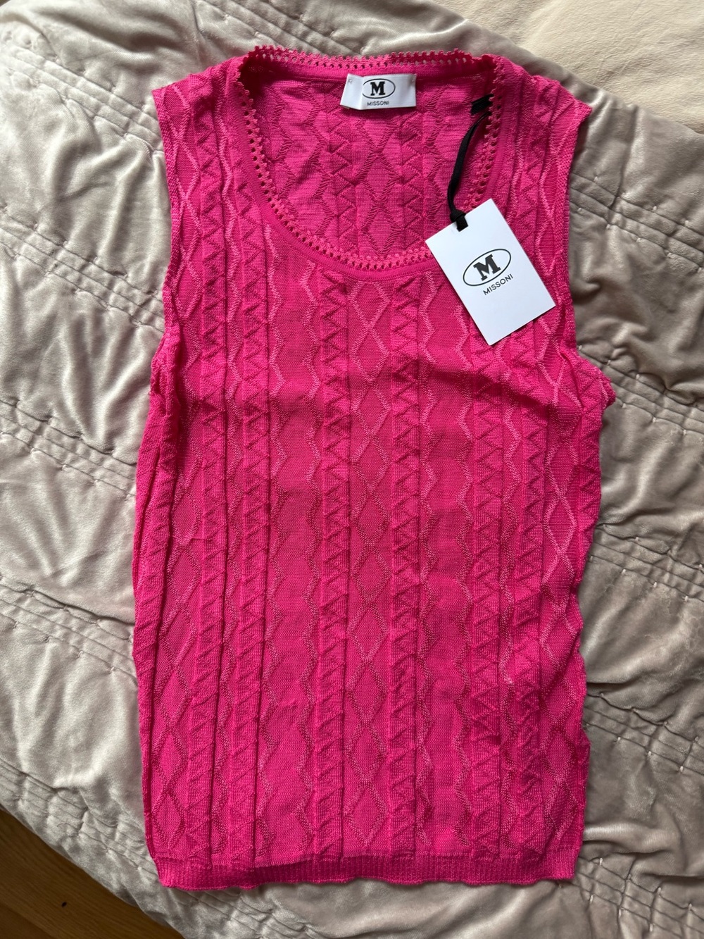 New w/Tags MISSONI Pointelle Pink Textured Sleeveless Knit Tank
